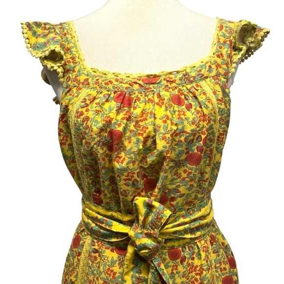 Roller Rabbit Rhody Zarella Silk Blend Yellow Tie Waist Midi Dress Women Large - Picture 10 of 16
